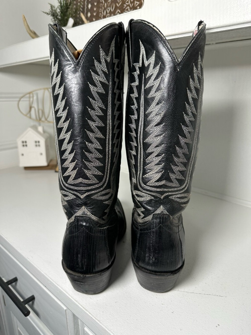 Vintage Cowtown Cowboy Boots Mens 9D Womens 10.5 Black Lizard USA Made Western - Picture 6 of 9